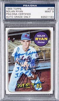 1969 Topps #533 Nolan Ryan Signed/Inscribed Card - PSA/DNA MINT 9 Auto